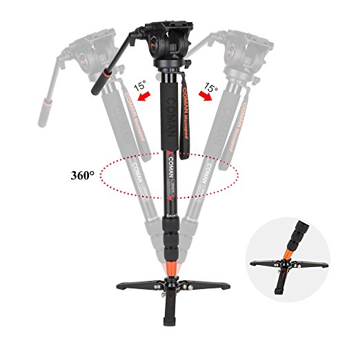 Camera Monopod, 66-Inch Professional Aluminum Fluid Photo/Video Monopod for DSLR/SLR Mirrorless Cameras with Removable Tripod Base, Q5 Fluid Drag Head,Carrying Bag Included