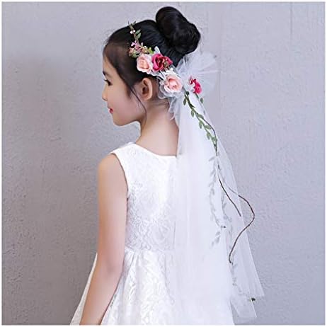 ZGP &Headdress Crown Flower Wreath Corolla Headband Korean Simple Children's Headwear Size Adjustable Princess Veil Long Show Jewelry Wedding Hair Accessories Wedding Crown floral garland (Color : C)