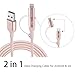 Apple MFi Certified Turtle Brand 2 in 1 Dual Connector braided Lightning to Micro USB Charge and Sync Data Cable for iPhone 7 6s 6 Plus,SE 5s 5c 5, iPad and Samsung Galaxy Tab (1.5 M/4.9 ft)-Rose Gold