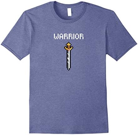 Mens 8 Bit Warrior Shirt - Digital Video Game Sword Small Heather Blue