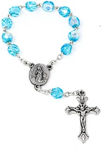 Catholic Gift Shop Ltd One Decade Rosary - Lourdes Single Decade Turquoise Crystal Rosary Beads & Prayer Card