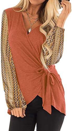 Kanpola Women Casual V-Neck Belt Chiffon Printed Puff Sleeves Blouse Sunscreen TopsTops for Women Vest Womens Cami Top Going Out Tunic Off The Shoulder Party Tops