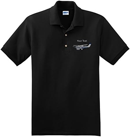 Personalized custom embroidered Cessna airplane design on polo shirt, mens xxx-large, black