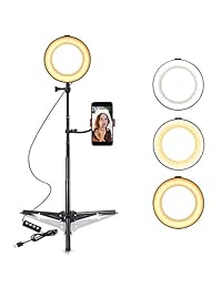 B Land   Luz anular de 6 "con soporte para trípode y soporte para teléfono celular para videos de YouTube, lámpara de maquillaje de escritorio LED Selfie Light Ring con 3 modos de luz y 10 niveles de brillo