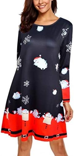 LaSuiveur Women's Christmas Santa Claus Print Pullover Flared A Line Dress