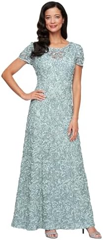 Amazon.com: Alex Evenings Women's Long Rosette Mother of the Bride Dress  with Short Sleeves, Wedding Guest, Champagne/Ivory-Corded Lace, 4 :  Clothing, Shoes & Jewelry