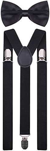 BODY STRENTH Mens Suspenders with Bow Tie Set Y Shape Elastic