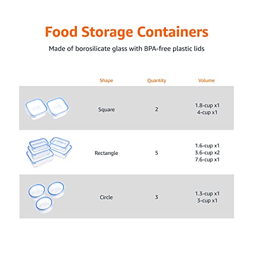 Amazon Basics Glass Locking Lids Food Storage Containers, 20Piece Set