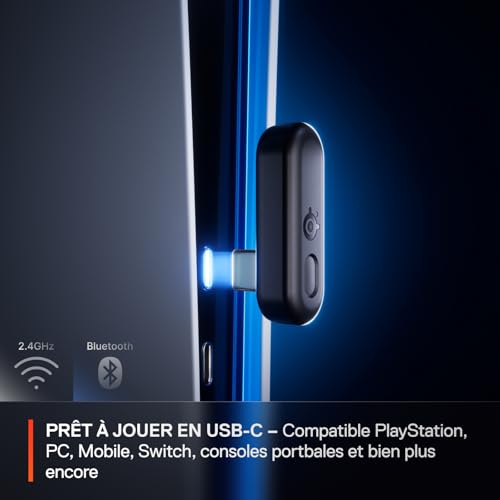 Casque Arctis Nova 3P Wireless - Appli Mobile Companion - Batterie 40h - Haut-parleurs magnétiques en néodyme - 2,4 GHz/Bluetooth - Micro détachable - PS5, PS4, PC, Switch, Mobile -Blanc