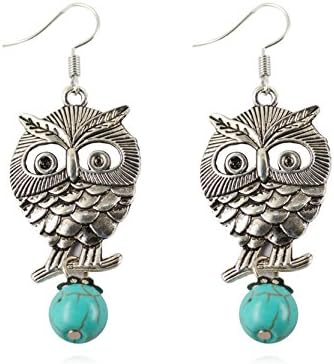 VCreations Simulated Turquoise Dangle Earrings Tibetan Silver Fashion Jewelries with Classic Setting