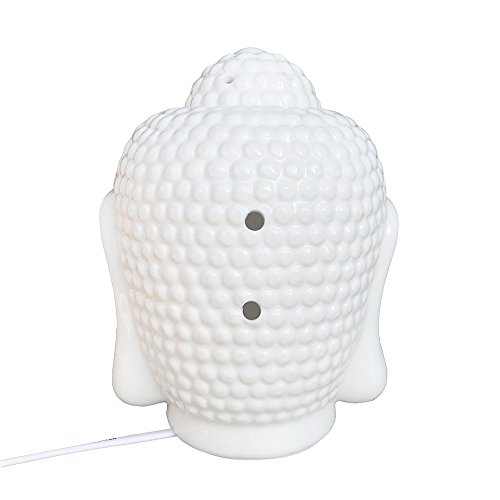 Moylor Porcelain Zen Buddha Head Status Electronic Essential Oil Warmer Scented Candle Tart Burner Night Lamp for Aromatherapy Spa Sleep Yoga - Thumbnail 3