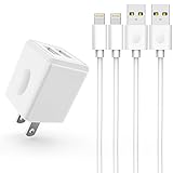 iPhone Charger, Canyso 2.4A 12W Dual USB Portable Travel Wall Charger USB Adapter with 5FT [2-PACK] Lightning Cable Charging Cord for iPhone X/8/7/6/6S/6S Plus/5S/5C/5/iPad/iPod & more