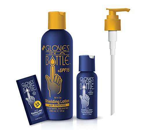 Gloves In A Bottle Shielding Lotion with Sunscreen-Hands/Body?Face- 8oz-240ml bottle + SPF 15 & 2oz Gloves In A Bottle w/ Dispenser BUNDLE!