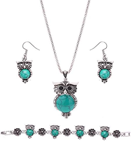 OUFO Women Fashion Owl Style Turquoise Jewelry Elegant Bracelet Necklace Earring Ocean Fish Charm Sets (3144)