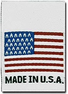 100 Made in U.S.A. American Flag, Woven Clothing Labels, 1" x 1 1/2" Woven Damask Made in USA Labels for Clothing & Apparel Designers, Handmade, Crochet, Knitters, Handbags (100 Labels per Bag)