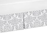 Sweet Jojo Designs Gray and White Damask Crib Bed Skirt Dust Ruffle for Elizabeth, Skylar, and Avery Collection Bedding Sets
