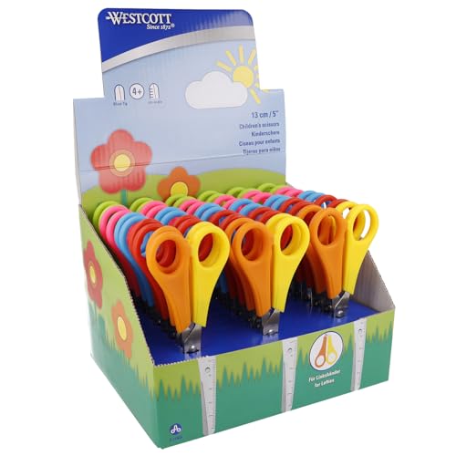 Tijeras para niños, 30 unidades en caja expositora | Tijeras con escala integrada de 5 cm | Tijeras para manualidades de 13 cm (5"), ideales para manos infantiles | Punta redondeada | E-2150S
