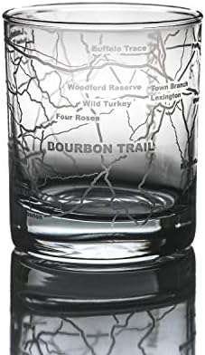 Greenline Goods Whiskey Glasses - Bourbon Trail Kentucky Whisky (Single Glass) - Etched 10 oz Tumbler Gift with Bourbon Trail Map | Old Fashioned Rocks Glass