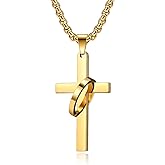 Aprila Cross Necklace for Men,Stainless Steel Black Silver Jesus Christ Crucifix Pendant Necklace Jewelry，60cm Rolo Chain