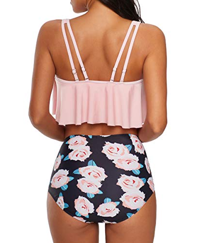 Durio Bikini High Waist Damen Zweiteiliger Bikini Set Hohe Taille Bikinihose mit Langem Volant – Bild 3
