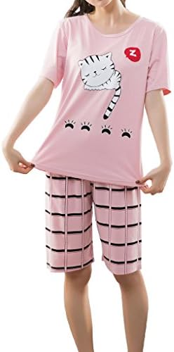 YUEXIN Big Girls Lovely Sleepy Cats Cartoon Loungewear Summer Pajamas Nightwear