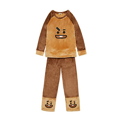 BT21 Official Merchandise by Line Friends - SHOOKY Character Pajama Sleep Lounge Wear Set, Small, Brown