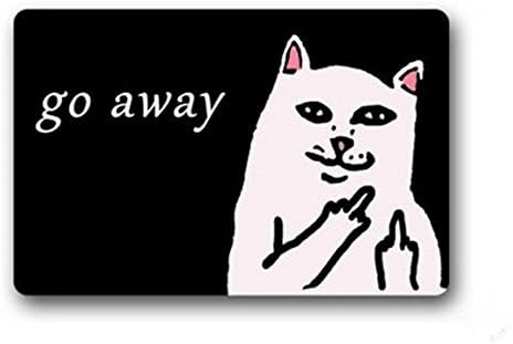 Lissehome's Door Mats White Cat with Middle Finger Rectangle Funny Doormat Entryways Anti-Slip Floor Mat Indoor Outdoor Front Door Bedroom Bath Mat 23.6"(L) x 15.7"(W)