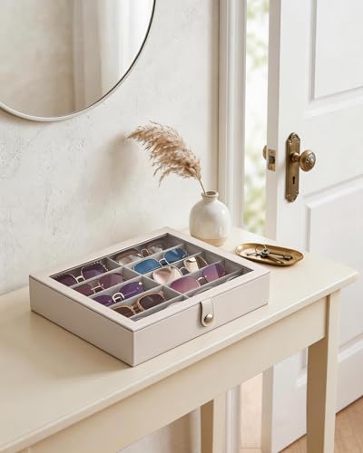 Lolalet 10/20 Slots Sunglasses Organizer Box, Eyeglasses Eyewear Display Case for Multiple Pairs of Glasses Collection Holder