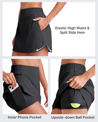 G4Free A Line Golf Skirts for Women 15'' Elastic High Waisted Tennis Skorts Soft Casual Athletic Inner Shorts 4 Pockets