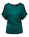 BIADANI Womens Short Sleeve Boat Neck Side Shirring Dolman Drape top