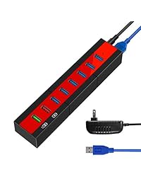 K & ZZ 8 Port Transferencia de Datos USB 3.0 Hub, incluyendo 6 puertos USB HUB + 2USB Smart Puertos de Carga con 12 V 3 A adaptador de alimentación, Gris