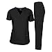 Dagacci Medical Uniform Woman and Man Scrub Set Unisex Medical Scrub Top and Pant, Black, XXL