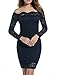 ACEVOG Plus Size Long Sleeve Off Shoulder Lace Bodycon Cocktail Party Dress (Large, Navy Blue)