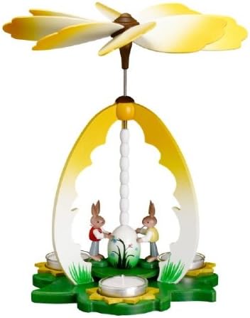 German Tea Light Candle Pyramid with 2 Bunny Easter Painters 10 Inch