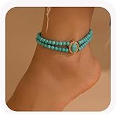 Quizzhe Dainty Pearl Anklet Bracelet Boho Beads Layered Anklets Trendy Retro Pearl Ankle Bracelet Summer Beach Beaded Anklet Foot Jewelry for Women (Blue)