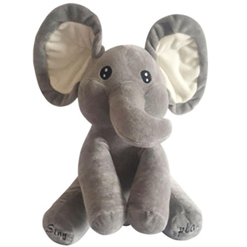 Leegor 30cm Singing Elephant Baby Soft Plush Toy Stuffed Animated Animal Kid Plush Doll Xmas Toys Birthday Present (Gray)