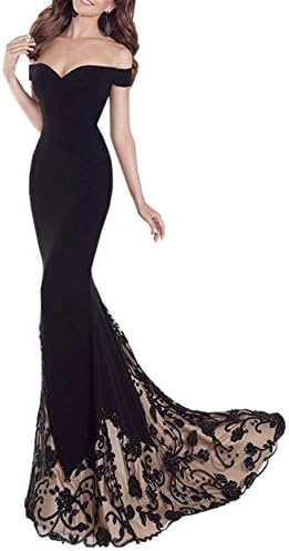 Women's Off Shoulder Maxi Long Evening Prom Dress Embroidered Mermaid Formal Party Cocktail Gowns