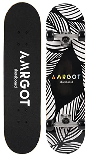 Amrgot Skateboards for Beginners,31 * 8 inches Complete Skateboards for Kids,Boys,Girls and Adults,7 Layer Maple Wood,Double Kick Deck Concave Standard and Tricks Skateboard