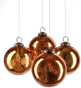 Serene Spaces Living Set of 4 Antique Copper Mercury Glass Balls, Ornaments for Holiday Décor, Measures 4