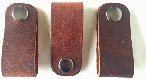 USA MADE Rustic Brown Leather MacBook Charger Cord Keepers • Leather Cord Clams • Set of 3 • Oil Tanned Top Grain Cowhide Electronics Cable Wrangler by Hatton Henry