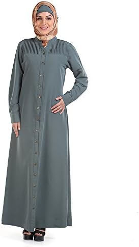Momin Libas Ghania Front Open Pleated Yoke Gray Colored Abaya & Burkha