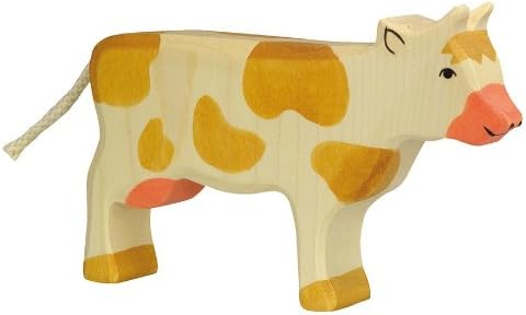 Holztiger Cow Standing (Brown), Brown,wood, 10,5 cm