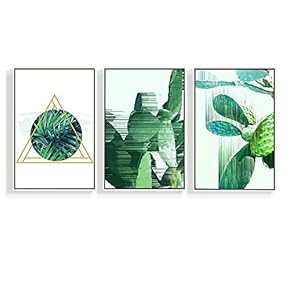 3 Piece Canvas Wall Art for Living Room, Bedroom Green Plants Framed Canvas Prints for Home Decoration Ready to Hang - 16"x24"x3 Panels