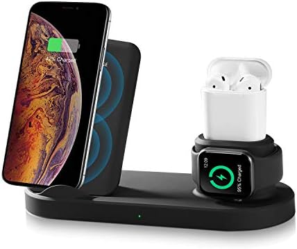 iPhone Wireless Charger, CESCOM 4 in 1 Qi Wireless Charger station for iPhone Xs Max/XR/8, iWatch Series 4/3/2/1 and Airpod, USB for iPad, 10W Fast Wireless Charging Stand for Samsung Galaxy S10/S9/S8