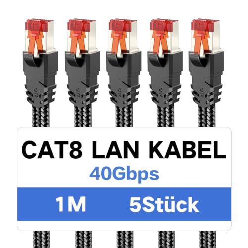 5 Stück CAT 8 Lan Kabel 1m,40Gbps Hochgeschwindigkeits mit RJ45 Stecker