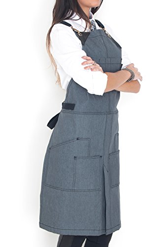 Under NY Sky Cargo Apron - Comfort Stretch - Gray Denim - Black Leather