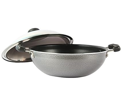 Prestige Omega Select Plus Non-Stick Flat Base Kadai with Lid, 25cm
