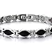 COOLSTEELANDBEYOND Steel Link Bracelet for Women with Black Enamel, Free Link Removal Kit