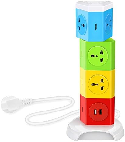Electric Power Strip 2500W - 7 Outlet Plugs with 2 USB Slot + 6.5ft Cord Wire Extension - Surge Protector Universal Socket Charging Station for PC, Laptops &amp; Mobile Devices Office 10A