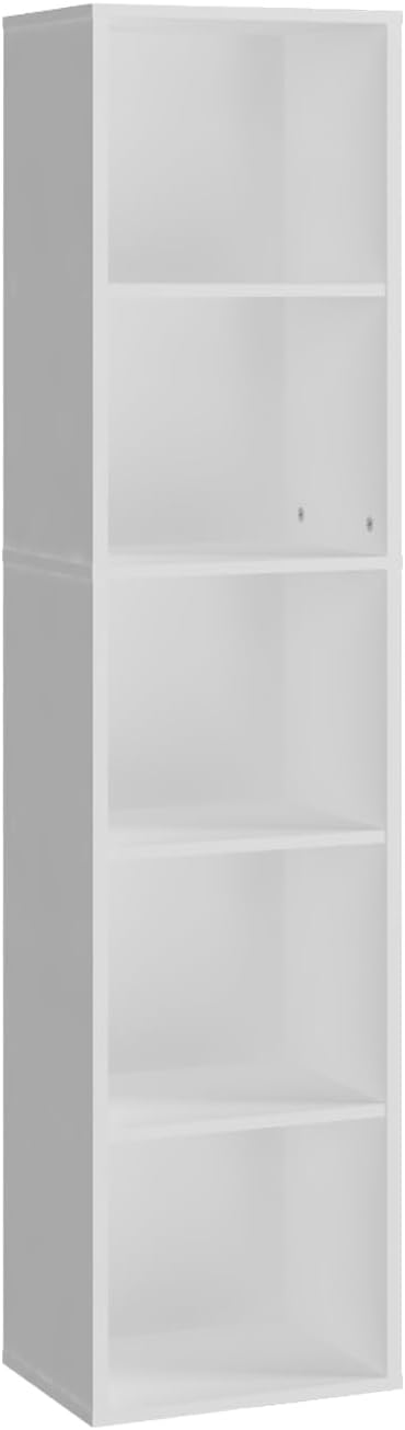Panana 5-Tier Wooden Cube Bookcase White Tall Narrow Display Unit